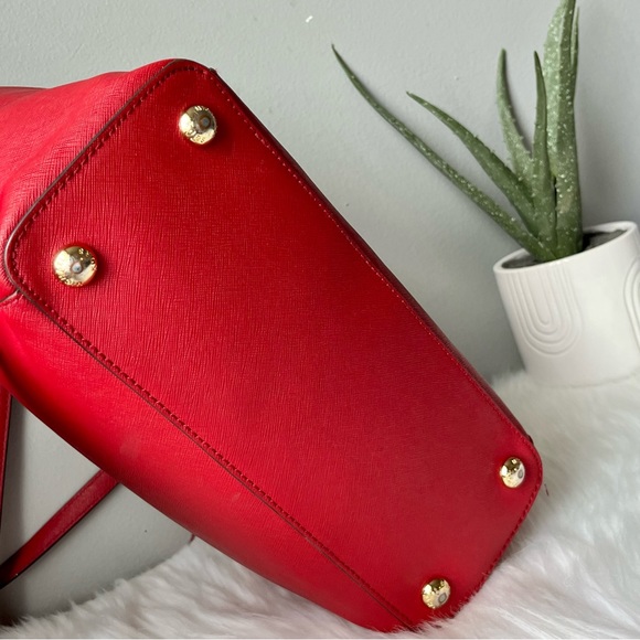 Michael Kors East West Red Leather Top Zip Gold Jet Set Tote - Picture 7 of 10